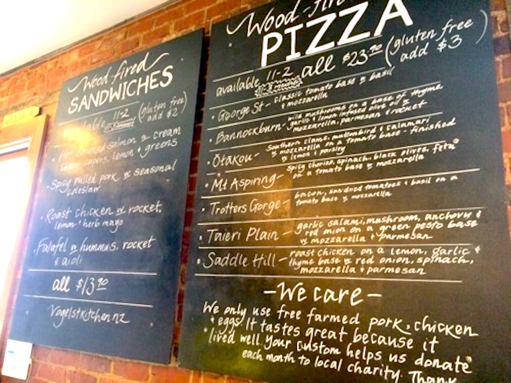 ダニーデンのカフェVogel Street Kitchenのメニュー