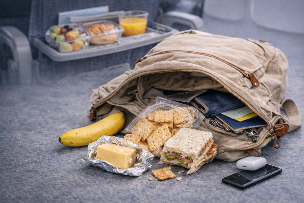 ニュージーランド入国時に見落としやすい手荷物の食品（食べかけのサンドイッチ・クラッカー・チーズ）