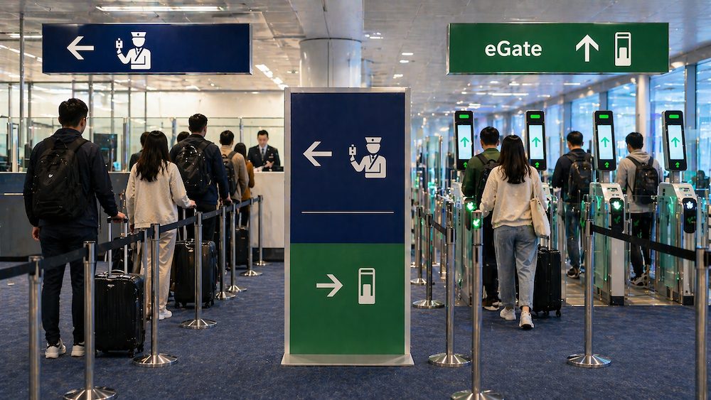 ニュージーランド空港 入国審査場 係員のいる窓口とeGate 行列の様子