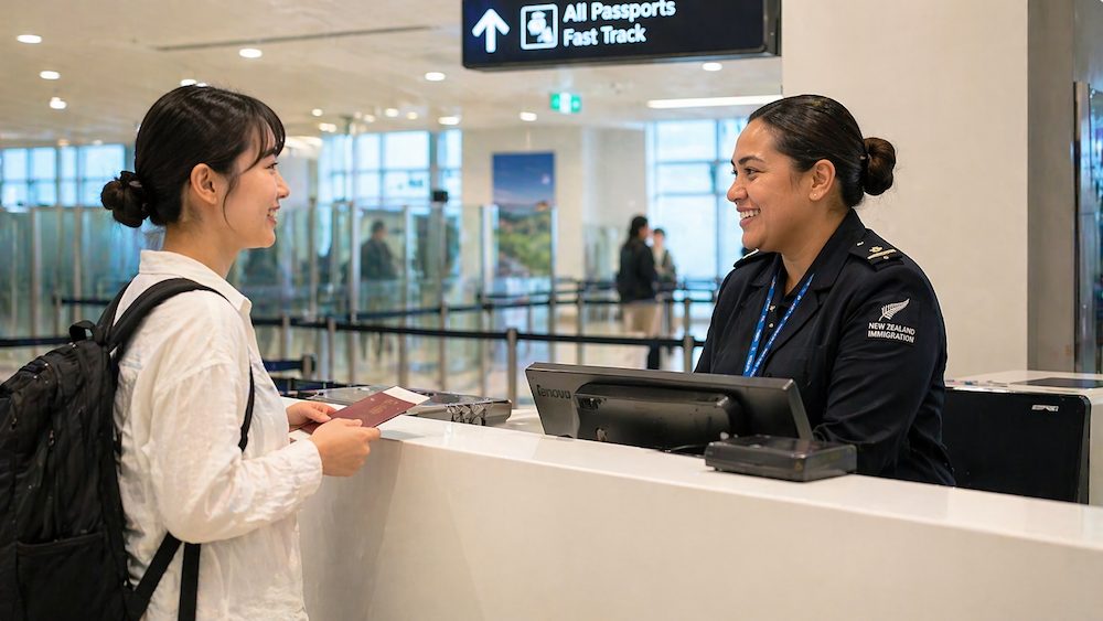 ニュージーランド空港 入国審査 係員の窓口の場合